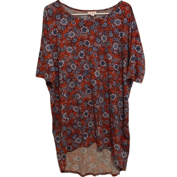 LulaRoe Size Small High Low Irma Shirt 70s Orange Floral Paisley - Picture 1 of 4